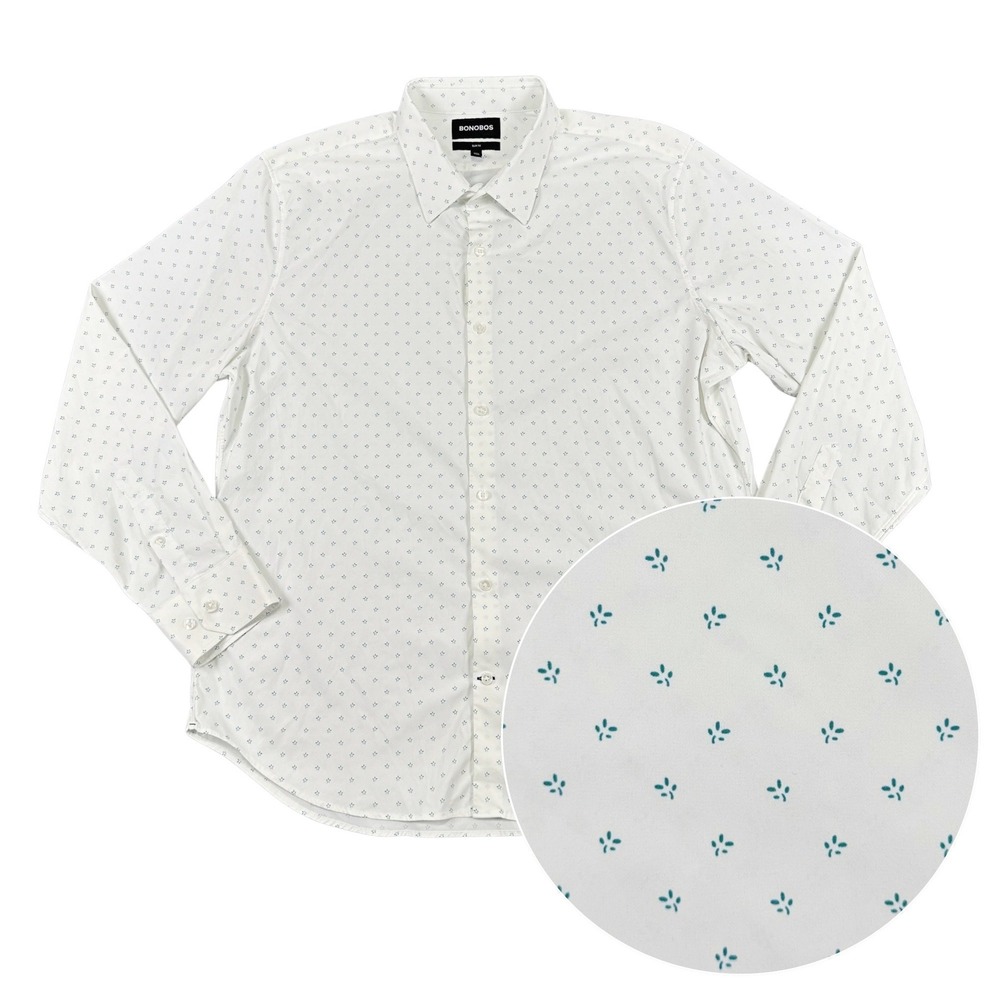 Bonobos Button Down Mens XXL Slim Fit White Performance Stretch All Over Print